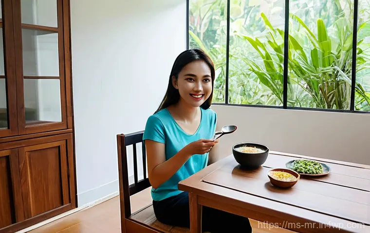 의식적 식사법을 통해 삶의 질 향상하기 - Image Prompt 1: Serene Meal Focus**